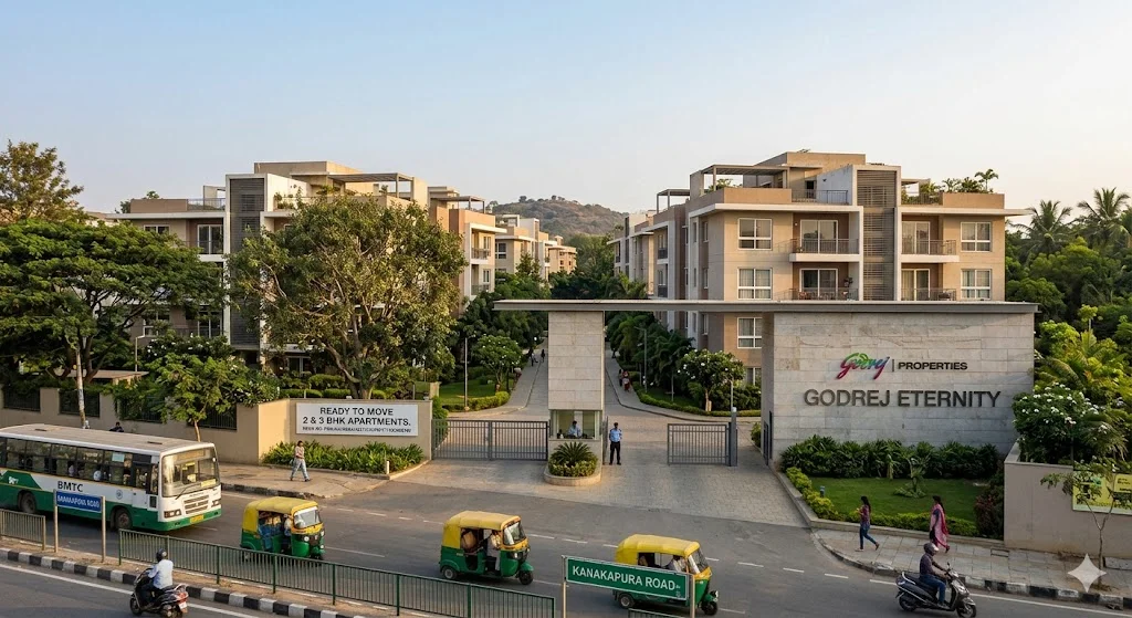Exterior view of luxury residential apartments by Godrej Properties in Kanakapura Road, Bangalore.